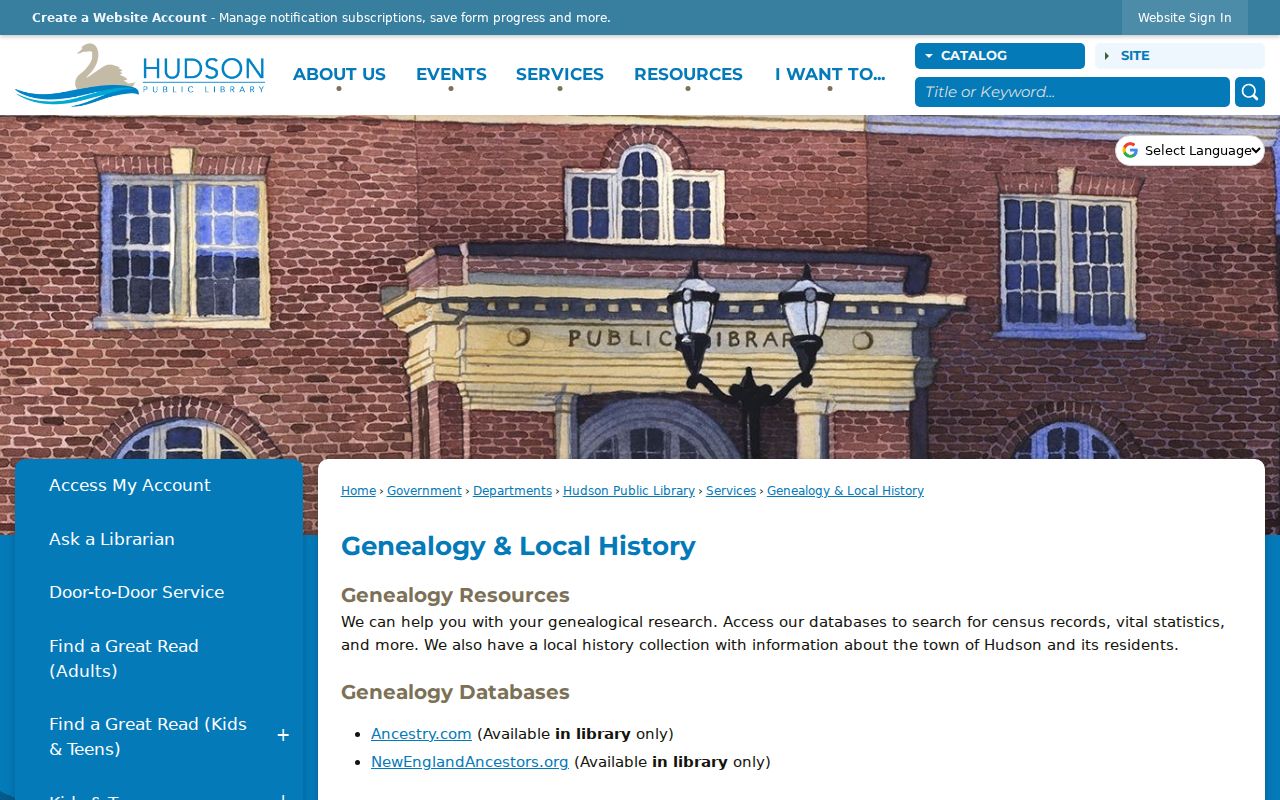 Hudson previous residents research at the Hudson Public Library local-history page