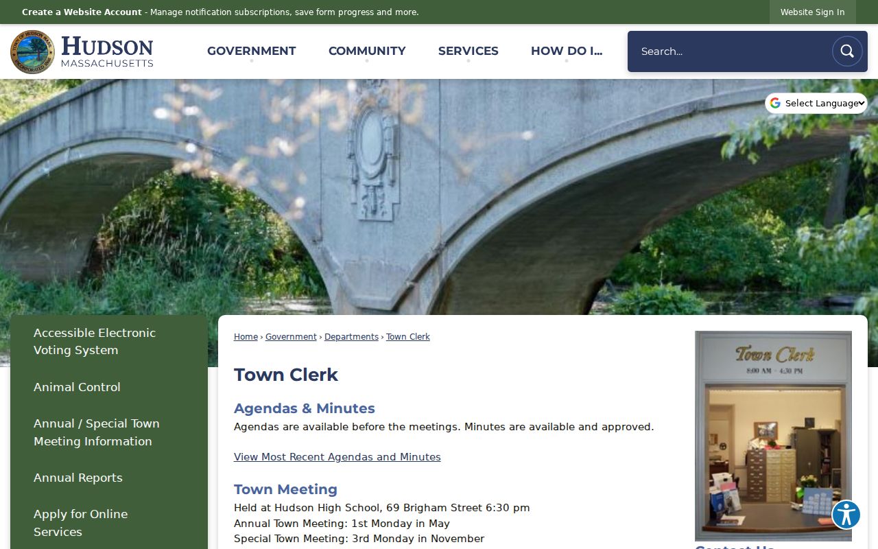 Hudson residents directory route through the Hudson Town Clerk